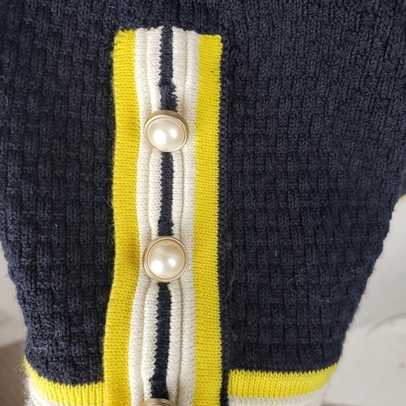 Talbot's Navy and Yellow 3/4th Length Sleeve Button Down Sweater w/Pockets Sz 1X - Picture 5 of 11